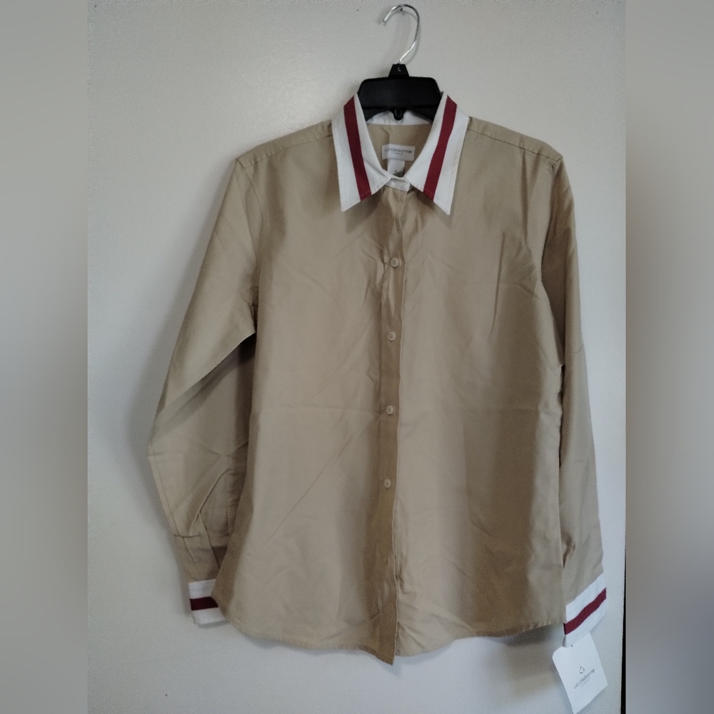 NWT Liz Claiborne Lizsport tan button down shirt size medium